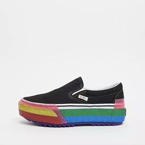 Vans Classic Slip On Stacked Platform Glitter Rainbow Sneakers
